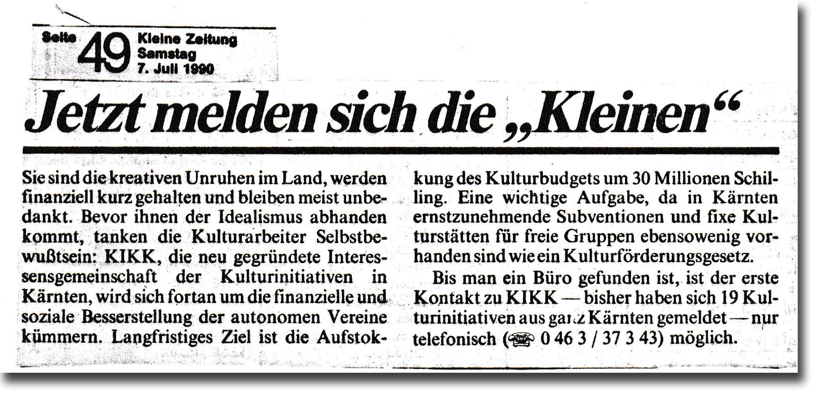 Kleine Zeitung 1990 Gründung IG KiKK