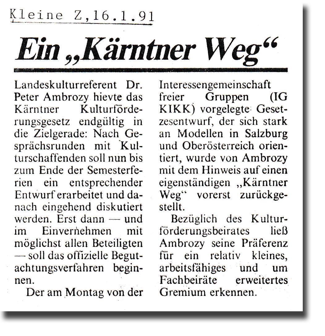 Kleine Zeitung 1991 Bericht IG KiKK