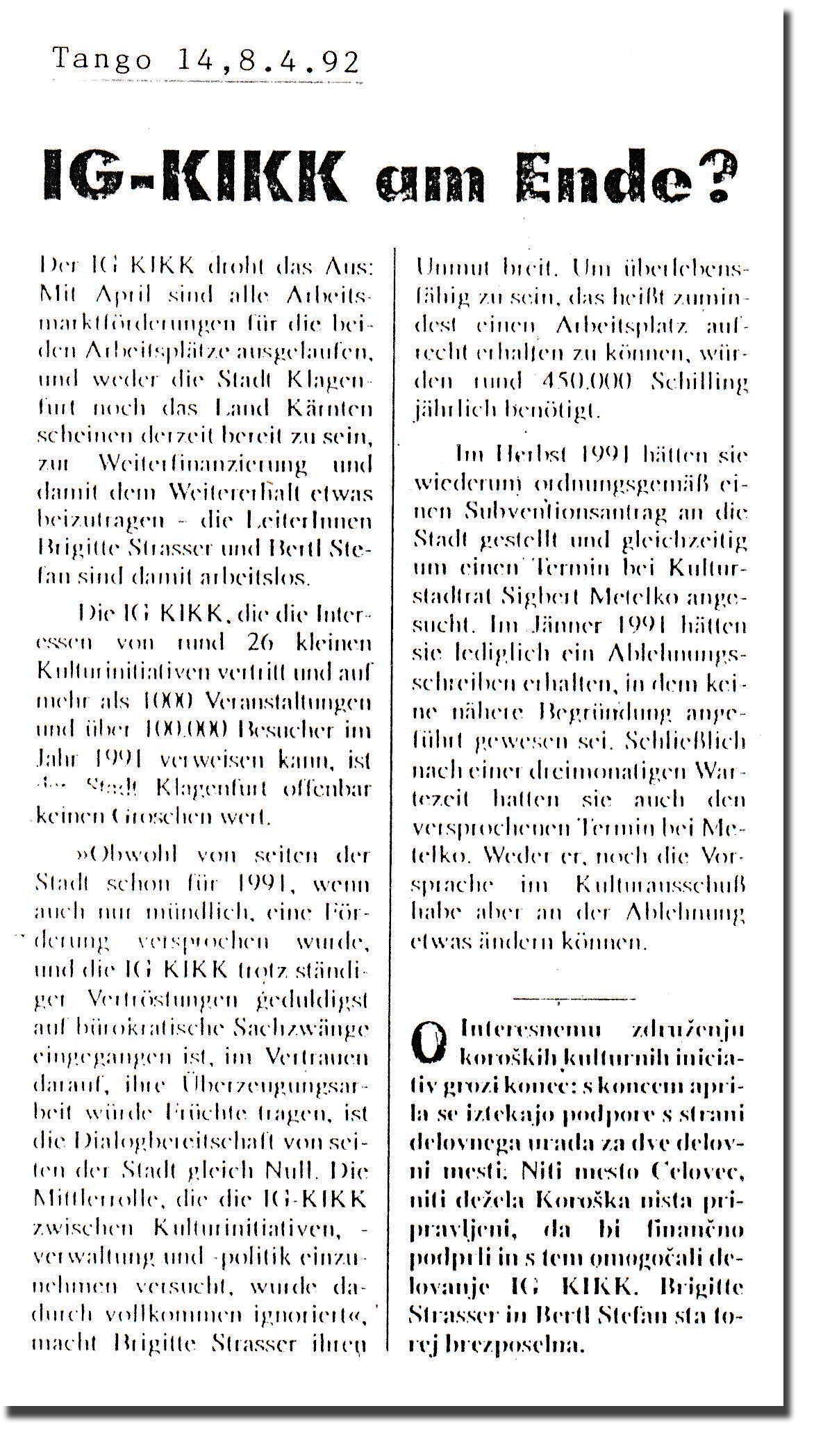 1992 Kärnten Bericht IG KiKK