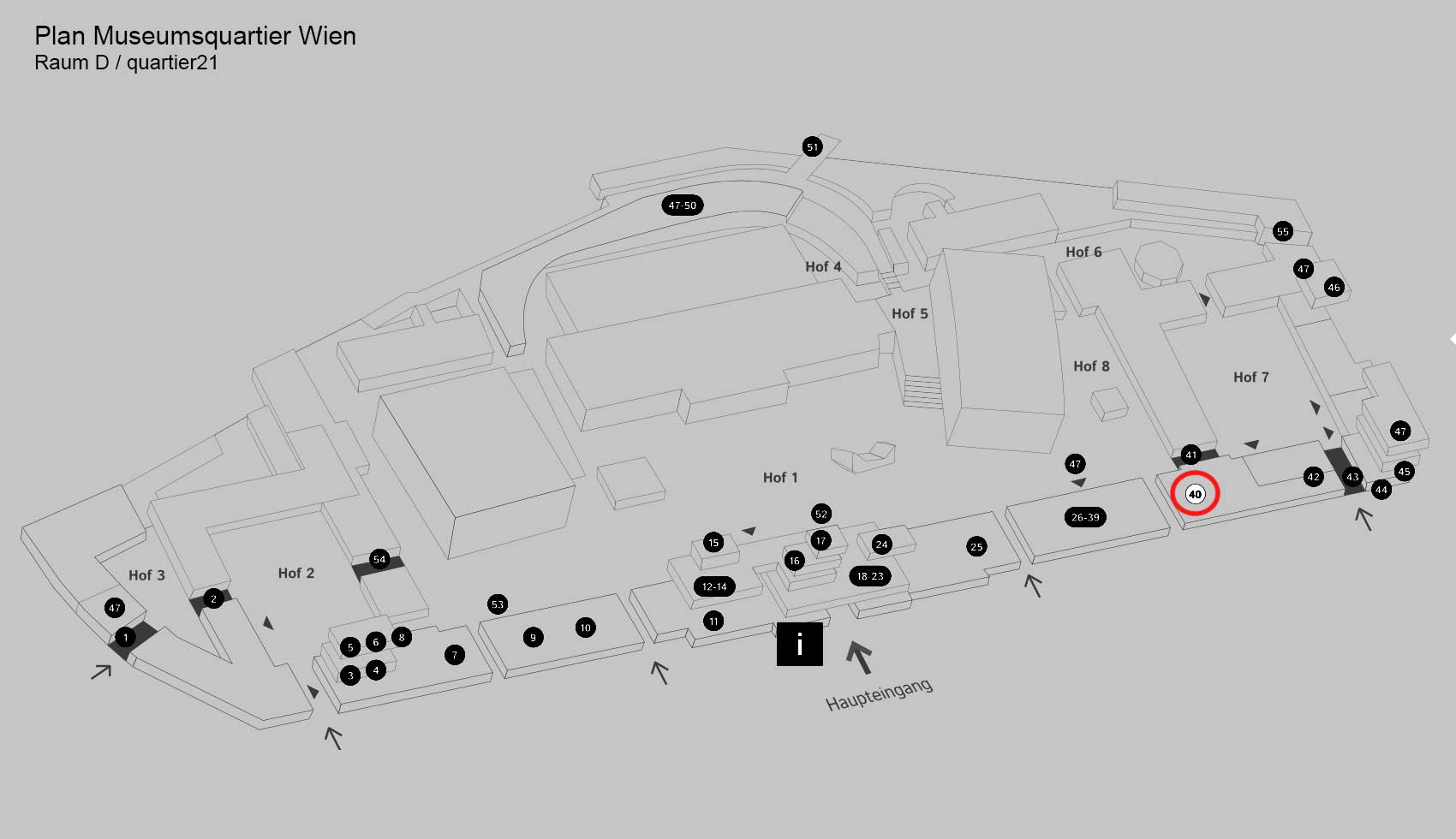 Plan Museumsquartier Wien - Raum D / quartier21