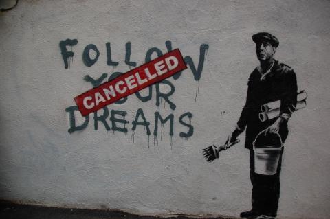 Banksy in Boston: F̶O̶L̶L̶O̶W̶ ̶Y̶O̶U̶R̶ ̶D̶R̶E̶A̶M̶S̶ CANCELLED, Essex St, Chinatown, Boston